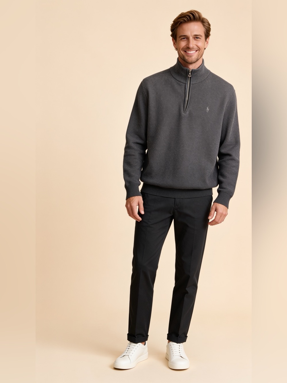 Polo by Ralph Lauren Men's Charcoal Zip Mock-Neck Sweater